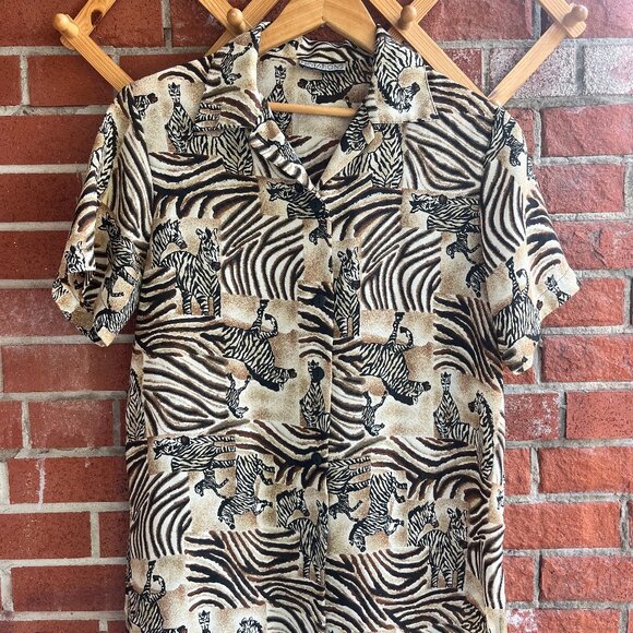 Vintage Women's Zebra Print Blouse by Notations - Shorts Sleeved Button Down - Picture 1 of 4